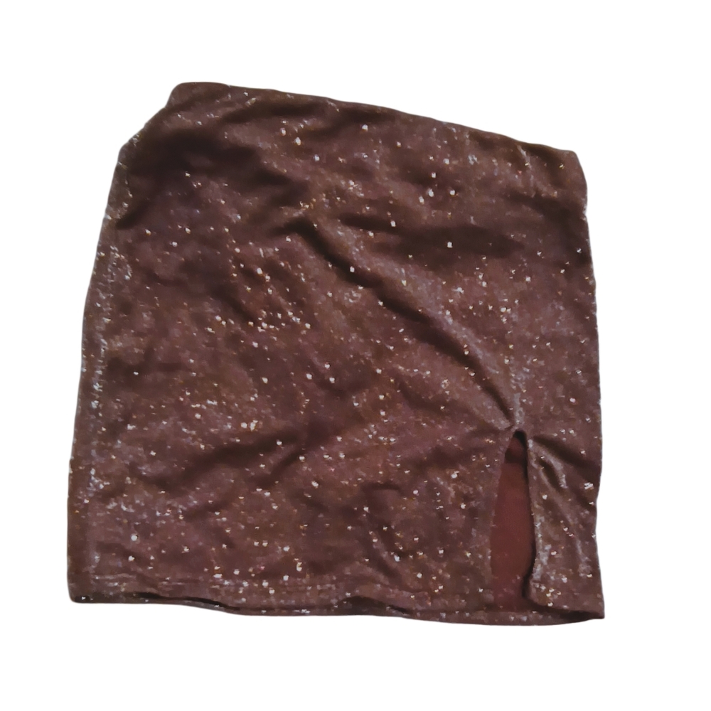 Timing Brown Glittery Mini Skirt